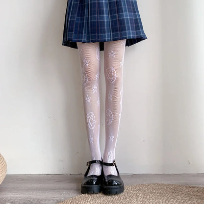 Women’s Gothic Bat Fishnet Stockings - Harajuku Emo Mesh Thigh High Tights with Sexy Alternative Lingerie Style