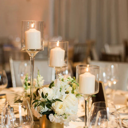 Modern Light Luxury High-Footed Glass Candle Holders – Transparent Wedding Props & Romantic Candle Lights
