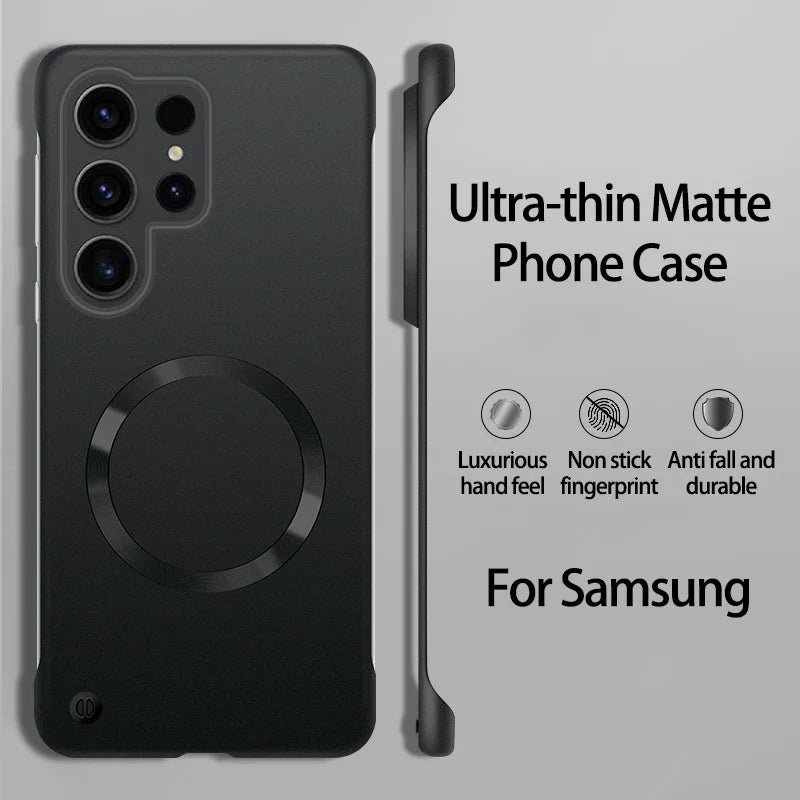 Ultra Thin Magnetic Metal Case for Samsung S25/S24 Ultra, S23/S22 FE – Frameless Matte PC Cover with MagSafe Compatibility