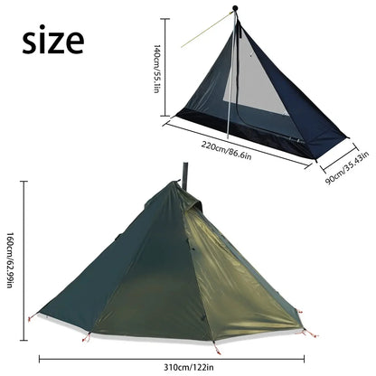 Camping Hot Tent with Chimney Window - Ultralight Tipi Teepee Pyramid, Double Layer Bushcraft Tent for 1 Person