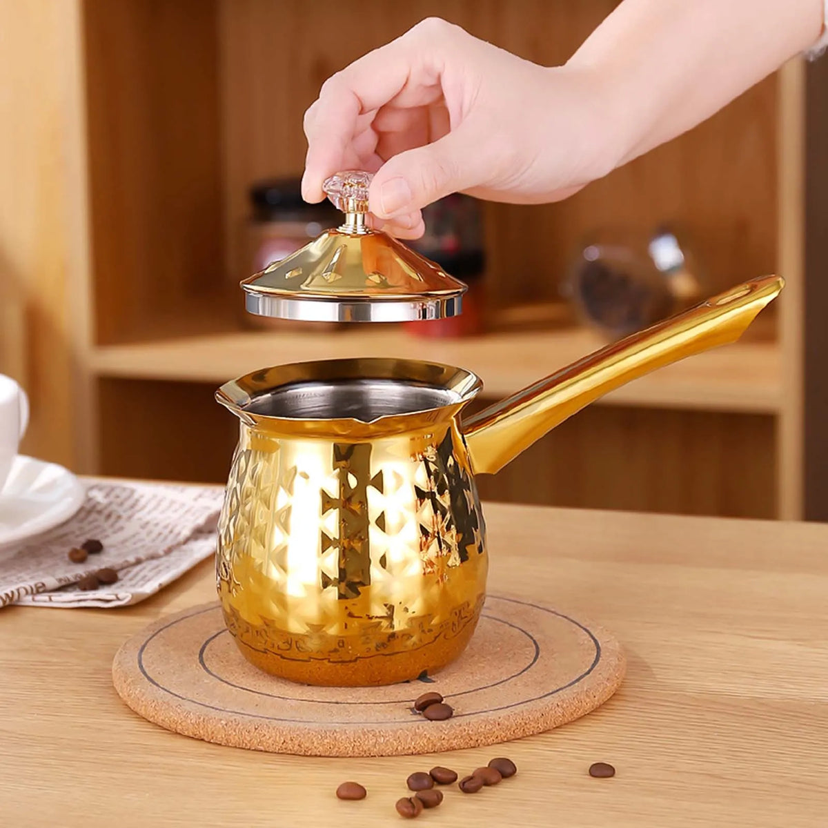 Turkish Coffee Pot with Long Handle - Multi-Use Milk Frothing Pitcher, Greek Coffee Moka Pot, Small Butter Pot - Ideal Kitchen Gift for Men