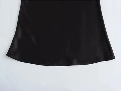 TRAF Women’s 2024 Satin Skirt — High Waist Black Midi Summer Skirt, Elegant Office Long Skirt for Women