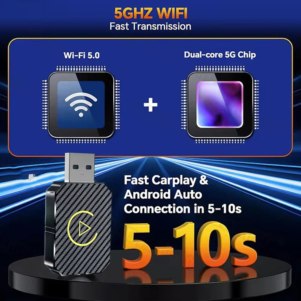 NEW 2 in 1 Mini AI Box - Wireless CarPlay and Android Auto Adapter, Wired to Wireless for Audi, Toyota, VW, Peugeot, Plug and Play