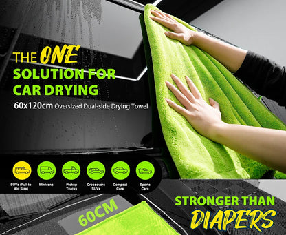 1400GSM Heavy Duty Car Drying Towel — 60x120cm Oversized Double-Sided Super Absorbent Scratch-Free Cleaning Cloth