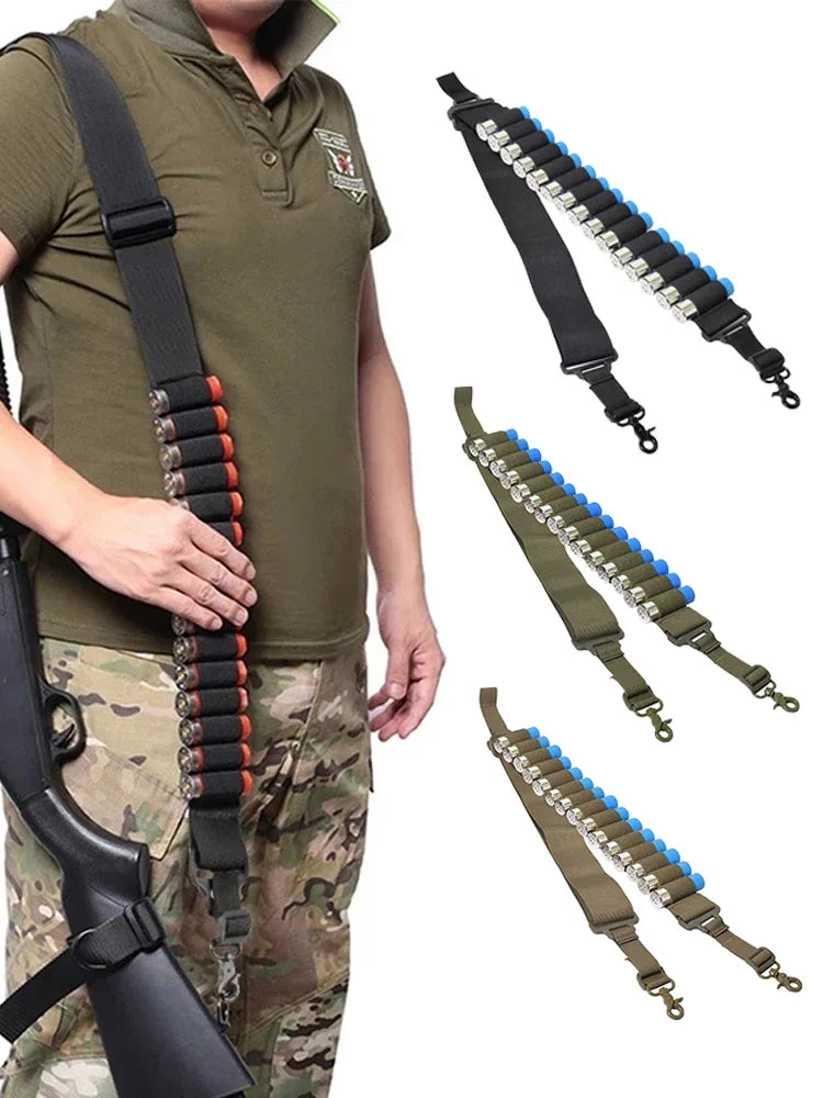15-Round 12 Gauge Ammo Shell Belt with 2-Point Sling – Rifle Shotgun Shoulder Holster Hunting Accessory