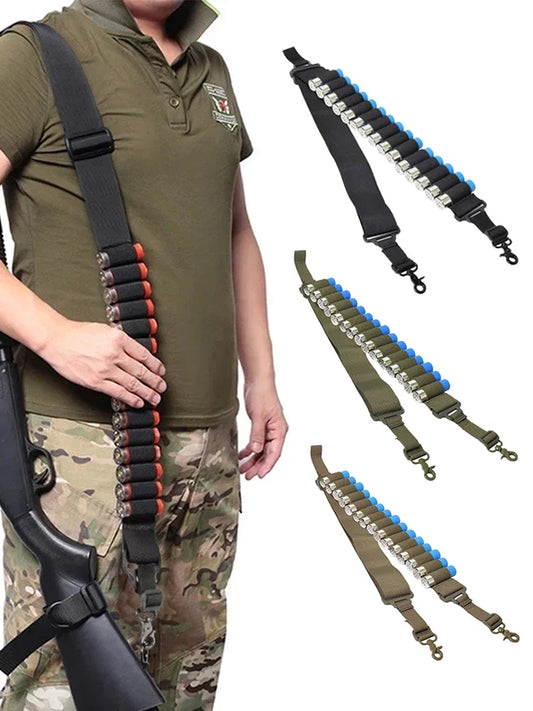 15-Round 12 Gauge Ammo Shell Belt with 2-Point Sling – Rifle Shotgun Shoulder Holster Hunting Accessory