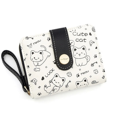 Japanese Cute Cat Wallet for Girls – Short Zipper Wallet, ID & Bank Card Holder, Coin Purse & Key Storage for Women
