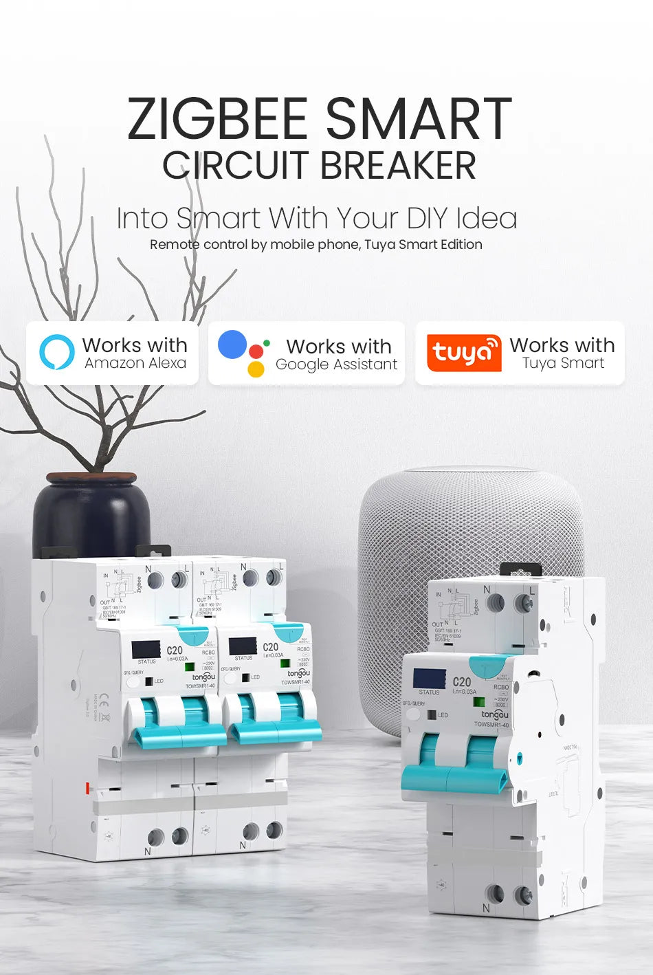 TONGOU ZigBee RCBO Smart Circuit Breaker – Adjustable Residual Current Breaker with Overcurrent & Leakage Protection