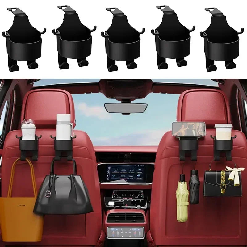 Car Seat Headrest Hook Hanger – Multi-Purpose Storage Organizer with Cup Holder for Handbags & Auto Accessories