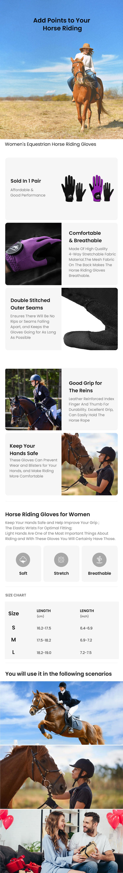 Women’s Equestrian Horse Riding Gloves — Lightweight, Breathable Mesh, Comfortable Grip, All-Weather Color Pack