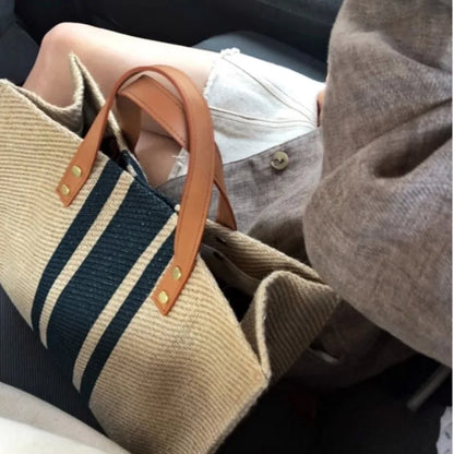 Stylish Canvas Bucket Handbag - Striped, Large Capacity Tote with Top Handle - Casual Shoulder & Crossbody Bag for Women