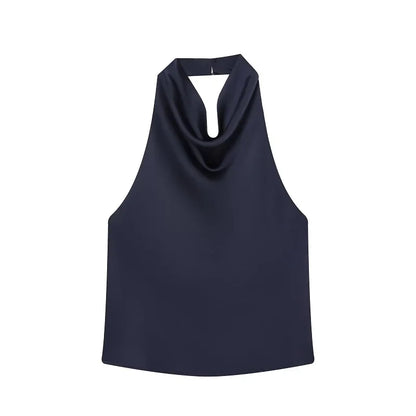 Women's Satin Halter Backless Camisole Top – Off Shoulder Summer Beach Tank Blouse