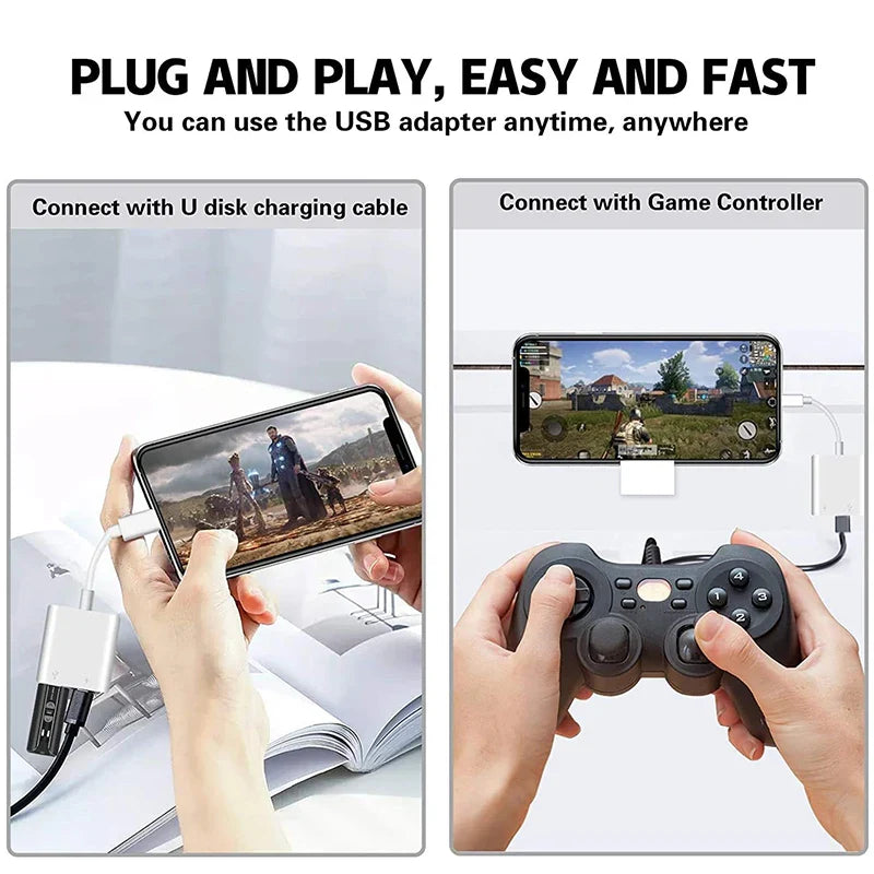 OTG Adapter for iPhone – Lightning to USB 3.0 Converter for iPhone 14/13/12/11/XR/8 Plus, Supports Mouse, Keyboard, Camera & Card Reader