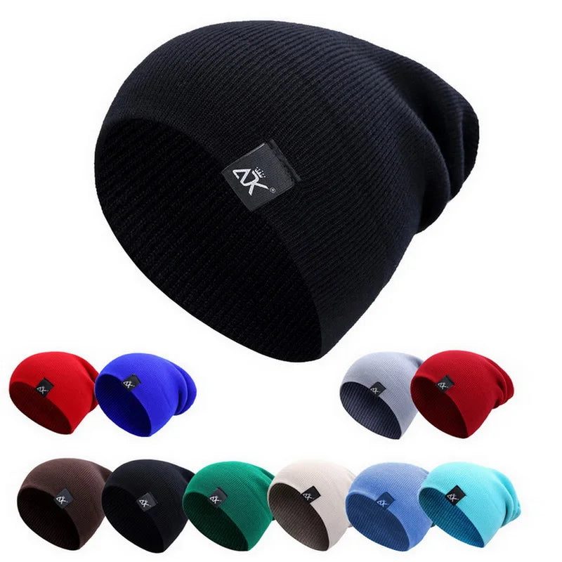 Unisex Winter Knitted Hats - Warm Casual Slouchy Beanie Wool Caps in Solid Colors for Fashion, Street, and Hip Hop Style