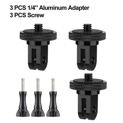 Aluminum Alloy 1/4" Conversion Mount Adapter – Compatible with GoPro Hero 9–13, Insta360, SJCAM, AKASO & DJI Osmo Action Cameras