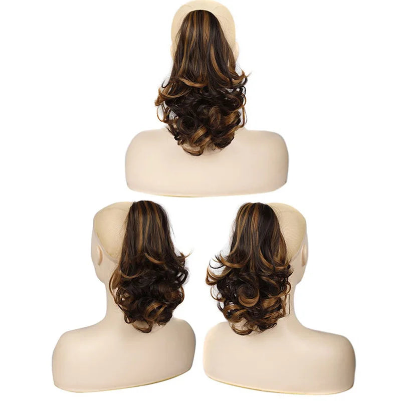 12-Inch Synthetic Wavy Curly Ponytail Hair Extension with Claw Clip – Mixed Blonde Hairpiece for Women