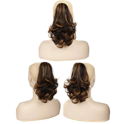 12-Inch Synthetic Wavy Curly Ponytail Hair Extension with Claw Clip – Mixed Blonde Hairpiece for Women
