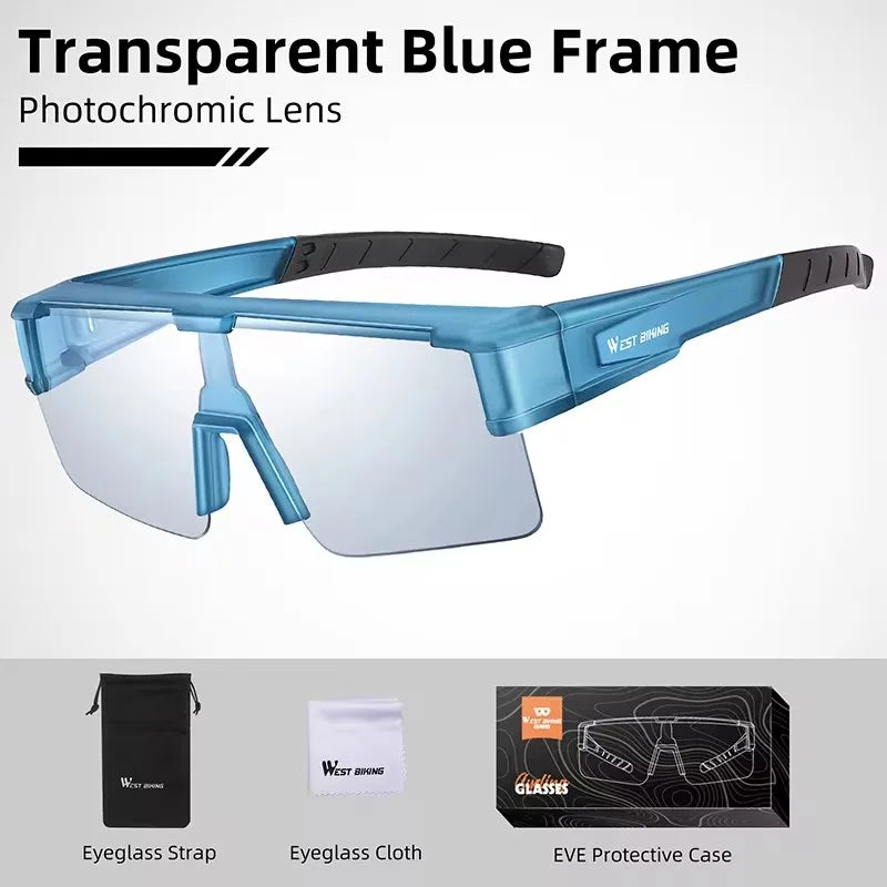 WEST BIKING Large Frame Cycling Glasses — Polarized Photochromic Sunglasses Fit Over Myopic Goggles