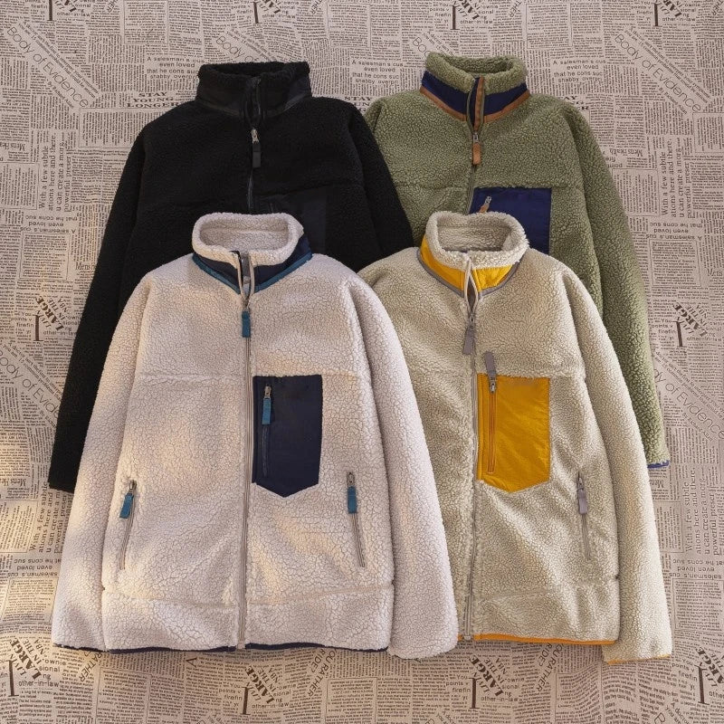 Motorcycle Outdoor Wool Jacket – Unisex Double-Sided Thick Plush Rider Suit, Windproof & Warm Lambing Wool Fashion Jacket