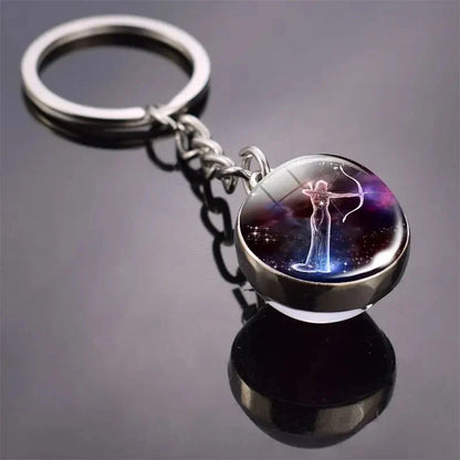 S12 Constellation Keychain – Luminous Double-Sided Zodiac Glass Ball Pendant for Men & Women