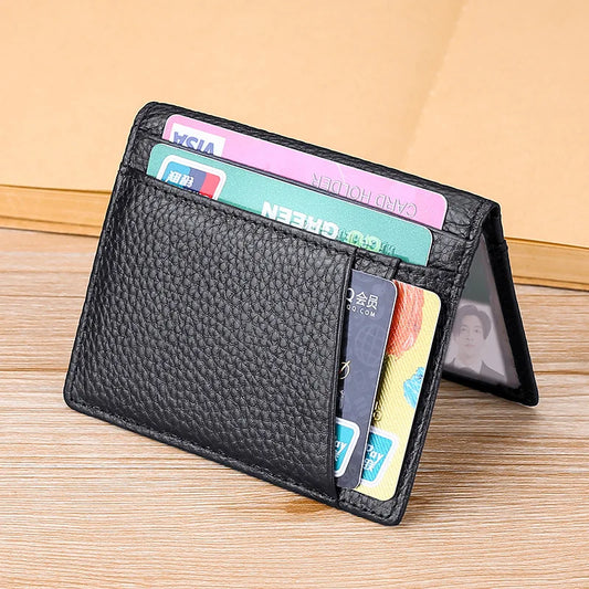 YUECIMIE Super Slim Leather Wallet – Genuine Mini Credit Card Holder, Thin Soft Purse for Men