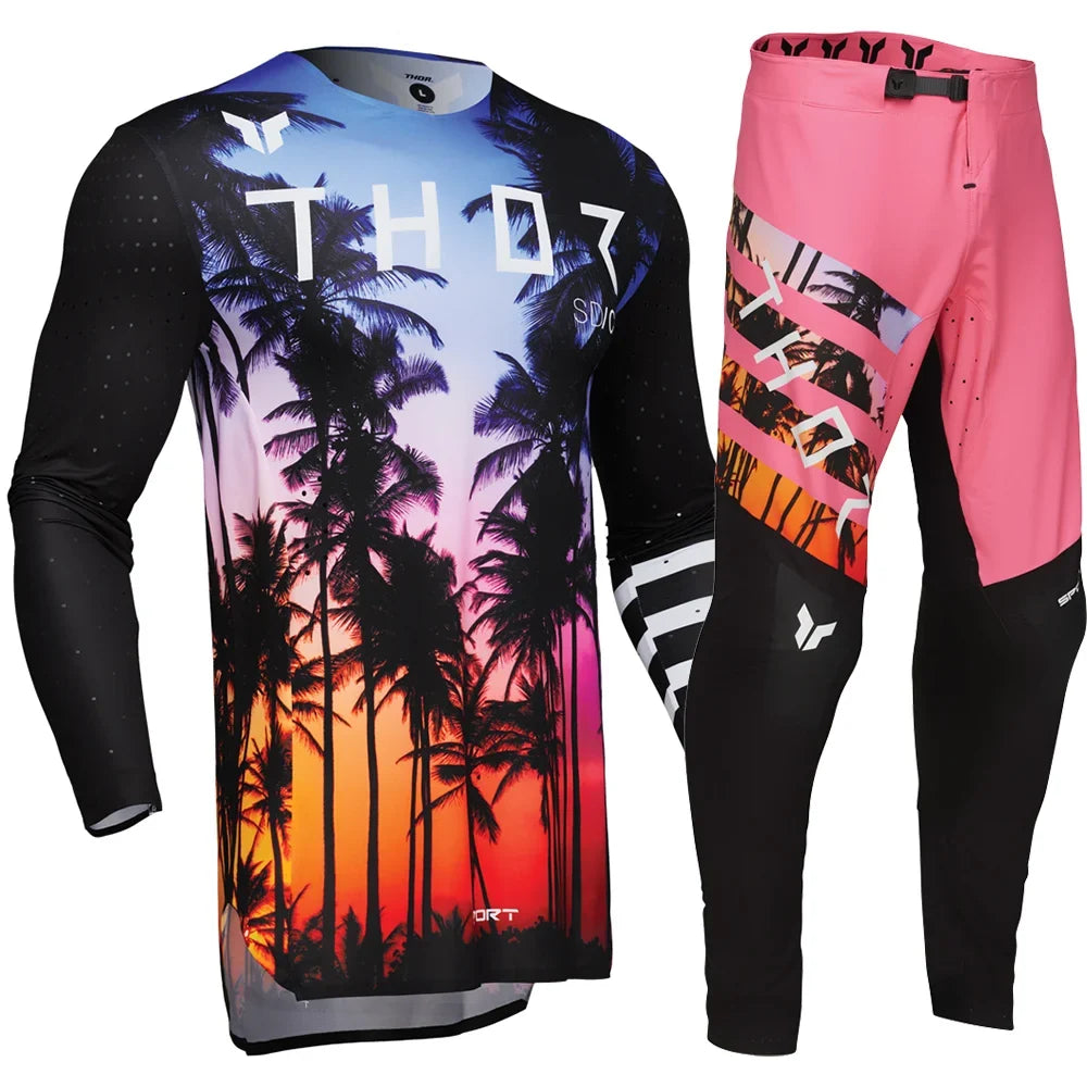 Thor 2026 Motorcycle Riding Set - Bleach Black Camo Off-Road Racing Gear Long Sleeve Jersey and Pants