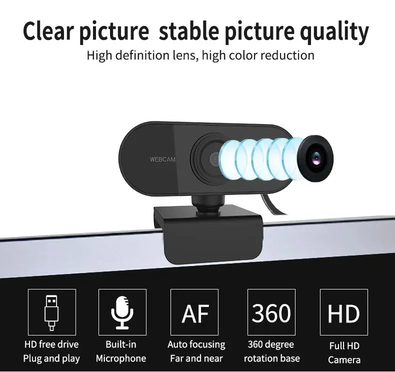 1080P HD USB Computer Camera – Built-In Microphone Web Cam for Work & Tripod Use