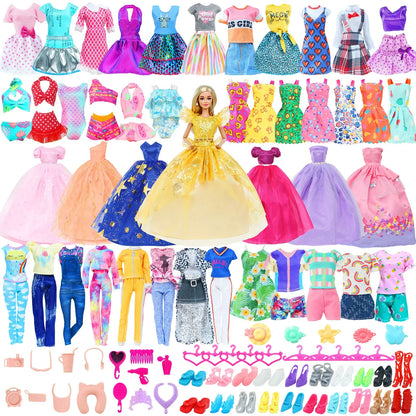 50pcs Handmade Doll Clothes Set – 11.5" Dolls, Evening Gowns, Bikinis, Mini Dresses & 31 Accessories with Hangers, Kids Toy