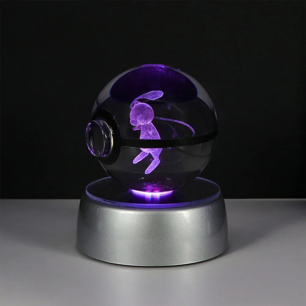 Pokémon 3D Crystal Ball LED Night Light – Pikachu Gengar Eevee Mewtwo Pokéball Base Lamp Kids Birthday & Home Decor Gift