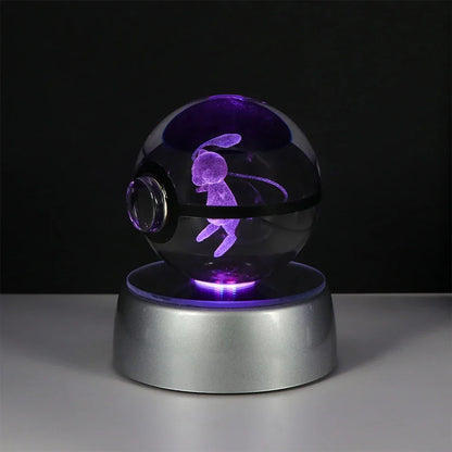 Pokémon 3D Crystal Ball LED Night Light – Pikachu Gengar Eevee Mewtwo Pokéball Base Lamp Kids Birthday & Home Decor Gift