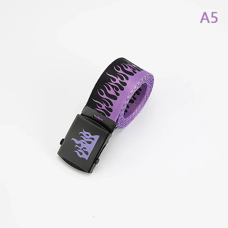 Hip Hop Fashion Canvas Belt – Personalized Flame Design, Casual & Punk Cowboy Belt for Men & Women