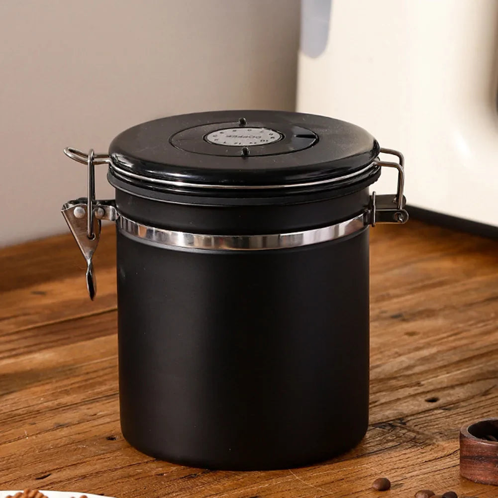 Coffee Bean Vacuum Sealed Jug — Stainless Steel Airtight Food & Grain Storage Container for Kitchen, Portable Canister