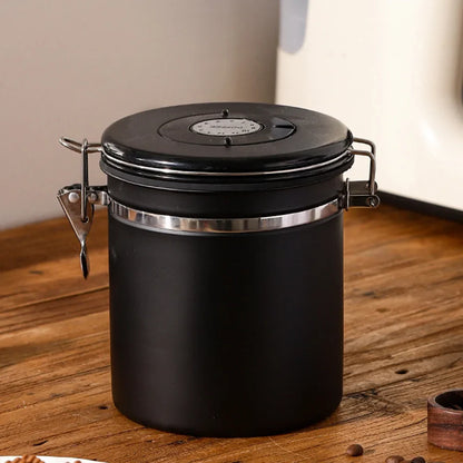 Coffee Bean Vacuum Sealed Jug — Stainless Steel Airtight Food & Grain Storage Container for Kitchen, Portable Canister