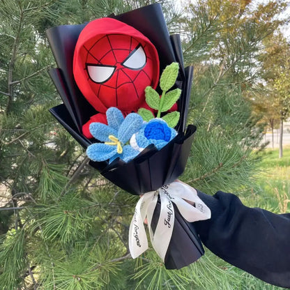 Spider-Man Superhero Plush Doll – Handmade Stuffed Bouquet Gift for Boys Birthday Christmas Graduation