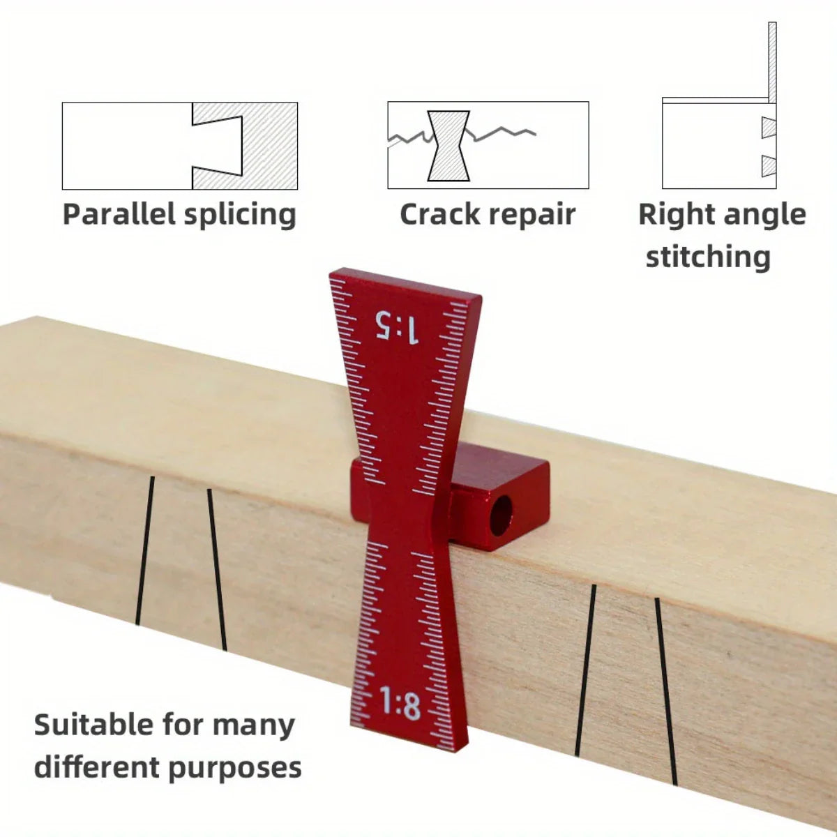 Bearing Wheel Cutter & Marking Gauge – Aluminum Dovetail Jig 1:5 1:8, Inch/MM Ruler for Soft Wood Scribing