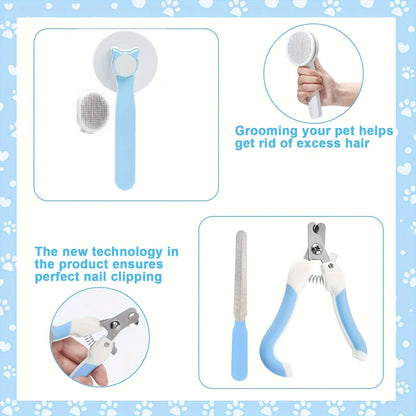 8Pcs Cat Grooming Kit – Flea Comb, Shedding Brush, Pet Shampoo Bath Brush & Silicone Toothbrush Set for Cats & Pets