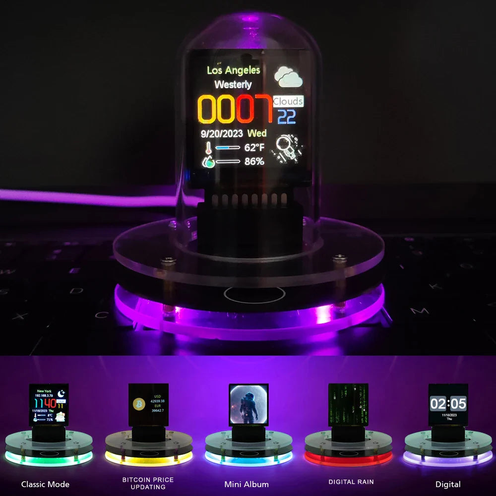 Bitcoin Price Tracker Nixie Tube Alarm Clock with RGB Lights, WiFi Weather Station, DIY Album & GIF Display