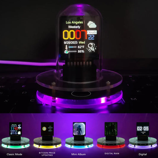 Bitcoin Price Tracker Nixie Tube Alarm Clock with RGB Lights, WiFi Weather Station, DIY Album & GIF Display