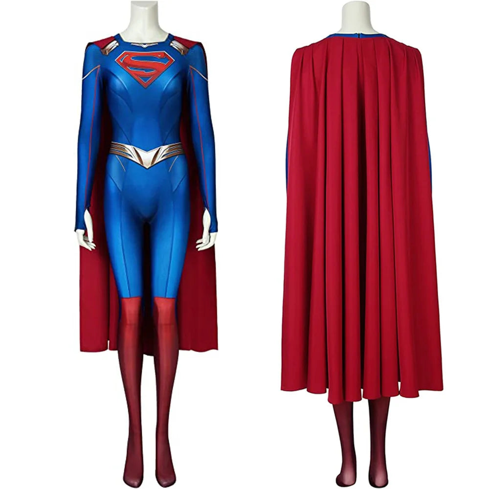 3D Supergirl Season 5 Cosplay Costume – Kara Zor-El Danvers Blue Bodysuit Jumpsuit for Women Halloween