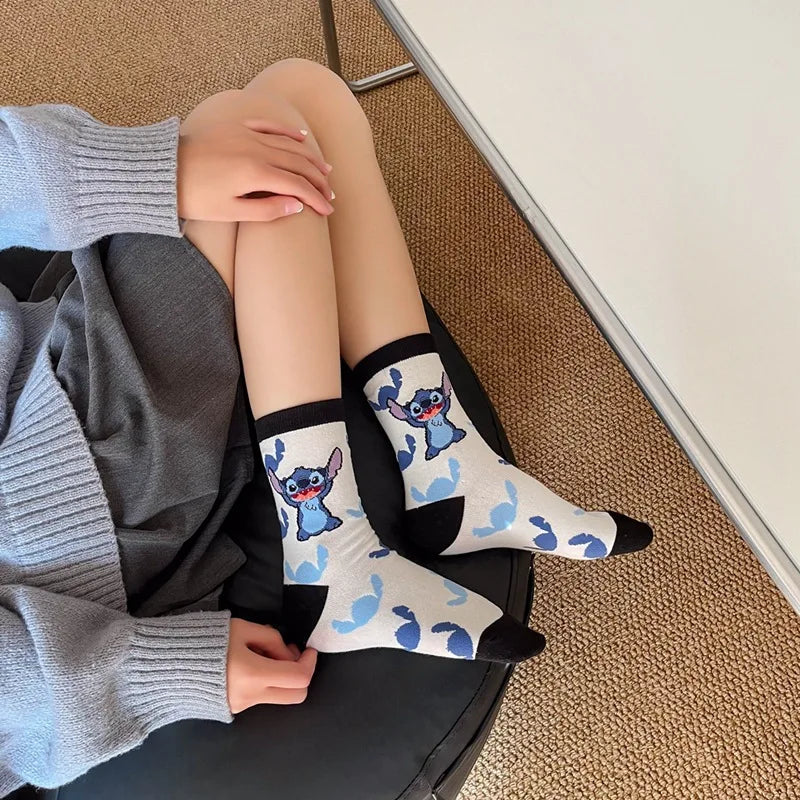 Disney Kawaii Stitch Cotton Socks - Medium Length Combed Cotton Socks, Perfect Birthday Gift for Girls & Boys