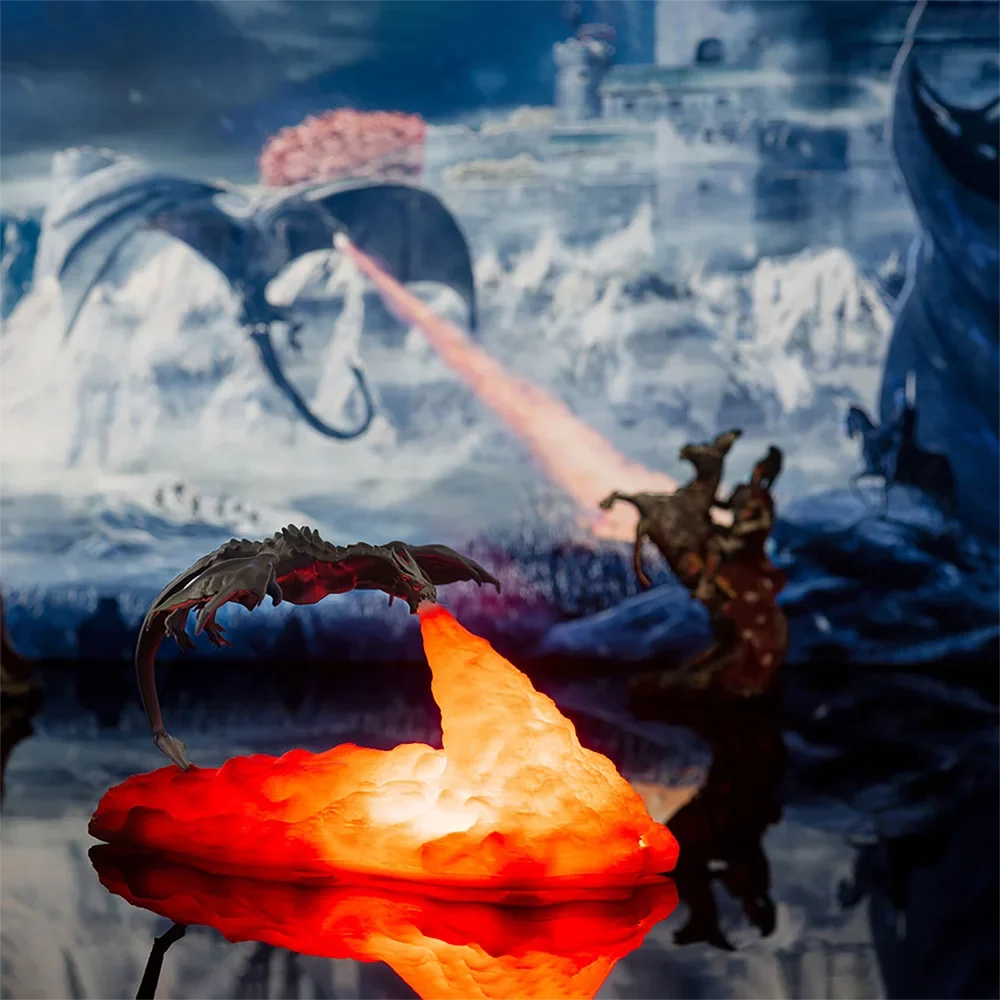 3D Printed Fire Dragon LED Lamp - USB Rechargeable Desktop Light for Gaming, Camping, Mystery Games & Kids Gifts