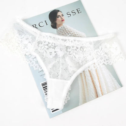 Women’s Black Lace Briefs – Sexy Hollow-Out Floral Low-Waist Panties, Breathable Lingerie Underwear