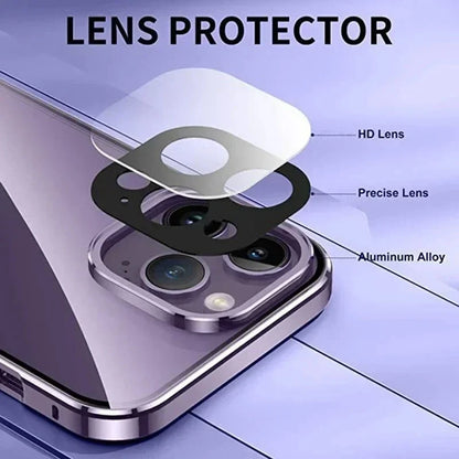360° Full Protection Metal Magnetic Double-Sided Glass Case for iPhone 17 16 15 14 13 12 Pro Max Plus 17E 16E - Snap Lock Privacy Protective Cover