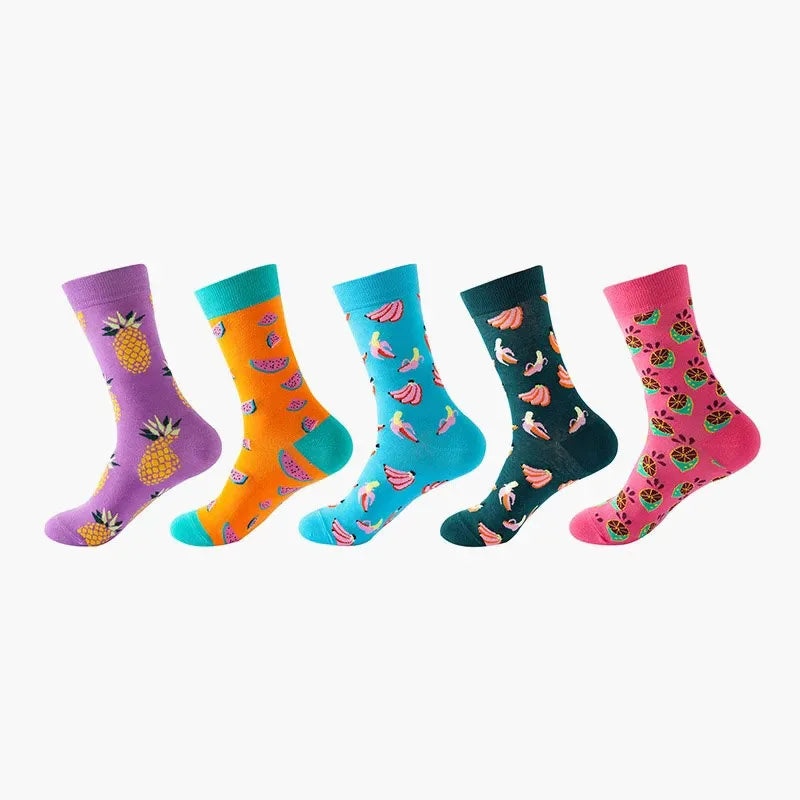 5-Pair Funny Printed Sports Socks - Harajuku Hip Hop Casual Fashion Socks for Men & Women