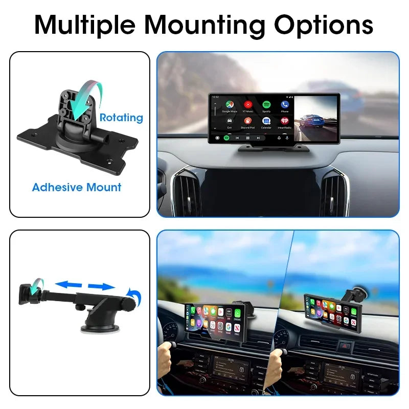 10.26" 4K Dash Cam Car Mirror — Wireless CarPlay Android Auto GPS Multimedia Rearview Camera Dashboard Monitor