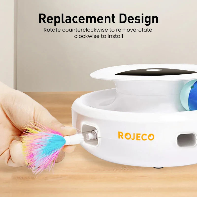 ROJECO 2 in 1 Smart Cat Toys - Automatic Feather and Fun Ball Toy Set for Cats and Dogs, 5 Modes Electronic Interactive Pet Accessories