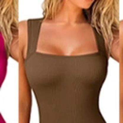 EOTVOTEE Women’s Sleeveless Square Collar Bodysuit – Chic Spring/Summer 2025 Fashion, Comfortable Fit