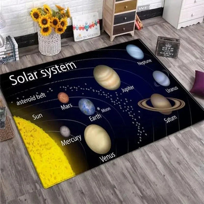 Solar System Galaxy Rug – Space Planet Non-Slip Floor Mat for Living Room & Kids Bedroom Home Decor