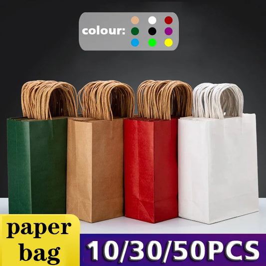 10/30/50pcs Holiday Gift Bags with Handles – Colored Paper Bags for Jewelry, Shopping, Valentine’s, Thanksgiving & Wedding Gifts