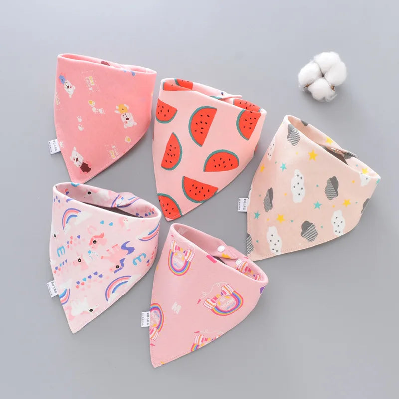 5PCS Baby Saliva Towels – Triangle Cotton Bandana Bibs, Waterproof and Absorbent Scarf for Newborn Boys & Girls